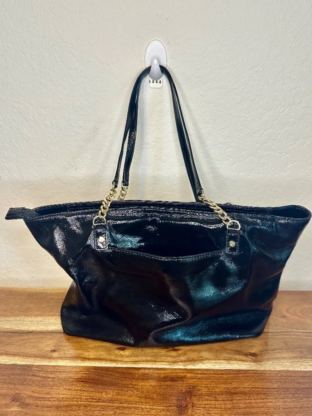 Michael Kors Black Patent Leather Jet Set Tote Bag